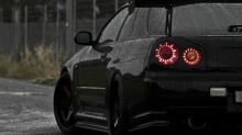 Nissan Skyline, GT-R, Ниссан Скайлайн, черный, дождь, тюнинг, оптика
